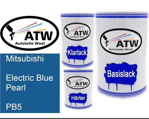 Mitsubishi, Electric Blue Pearl, PB5: 500ml Lackdose + 500ml Klarlack + 250ml Härter - Set, von ATW Autoteile West.